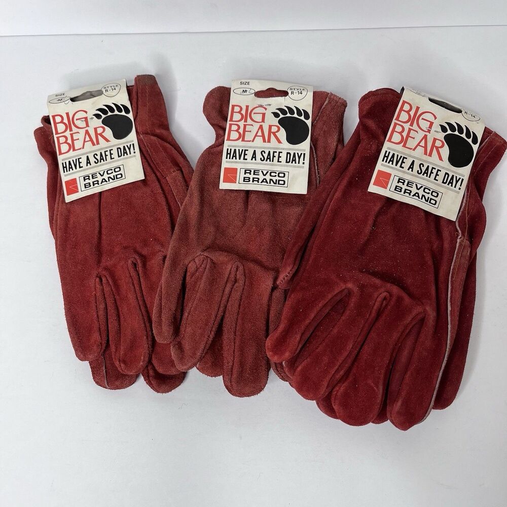 Vintage 1970s Revco Big Bear Have A Safe Day Suede Work Gloves Men’s Size M NOS